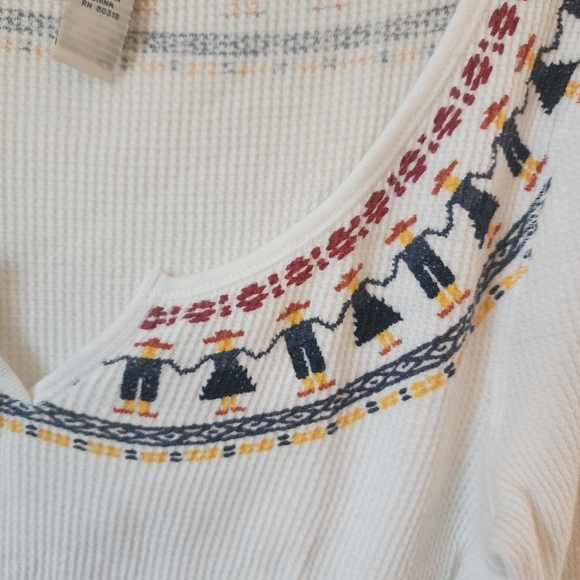 LUCKY BRAND 100% COTTON waffle Knit Thermal White Long Sleeve Shirt 4800 - Picture 4 of 5